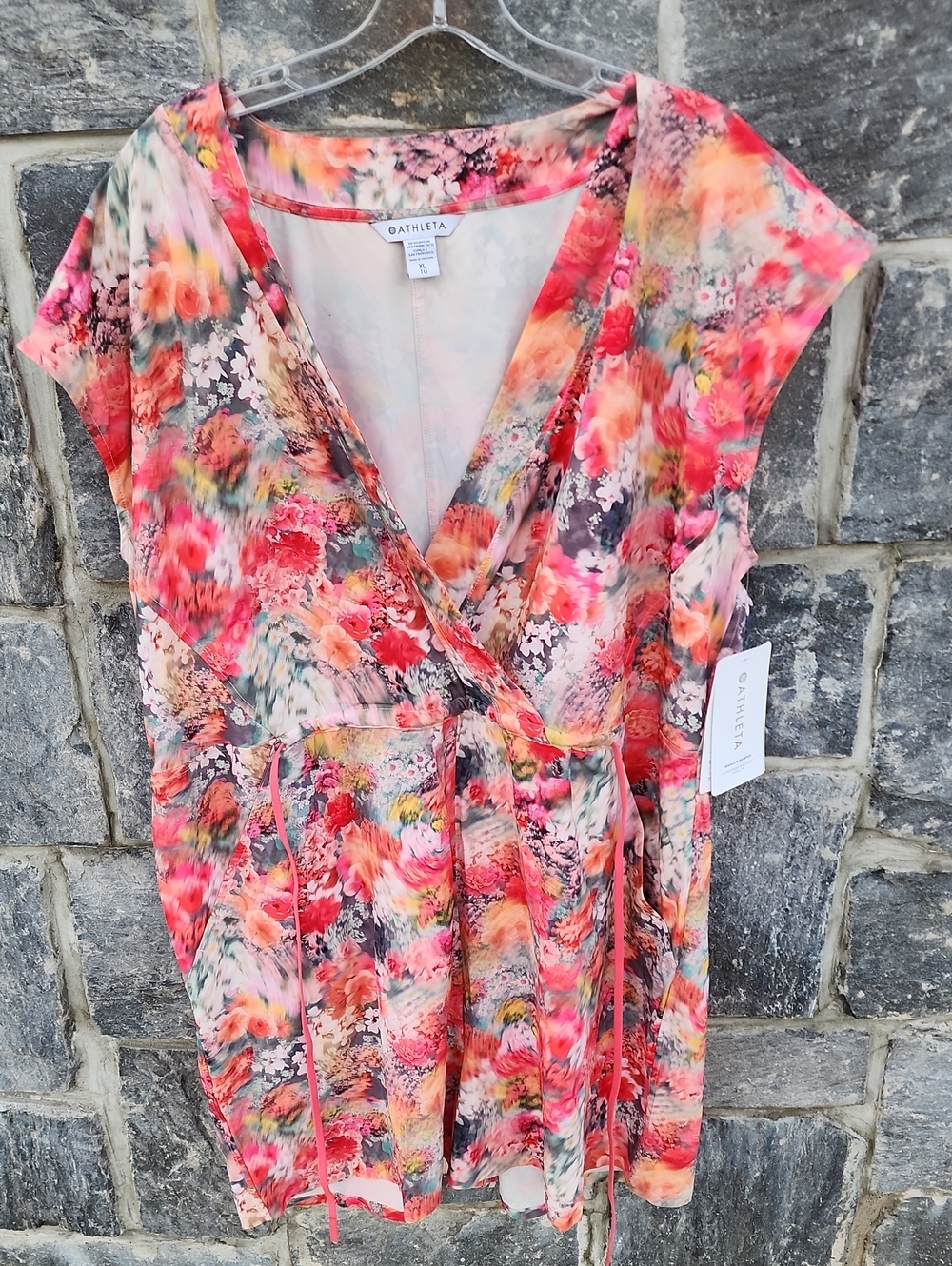 Athleta Marlow Combinaison-Short Floral Sleeveless V-neck Romper Pink Coral XL
